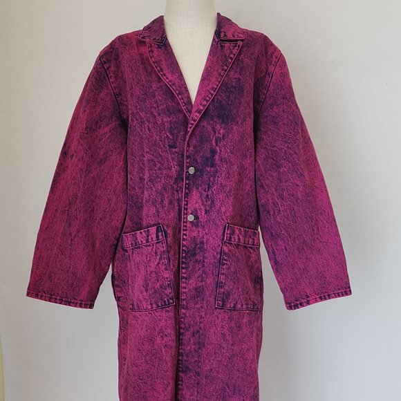 Vintage Sundance Denim Wear USA Made Long Overcoat Pocket Acid Wash Pink-Purple